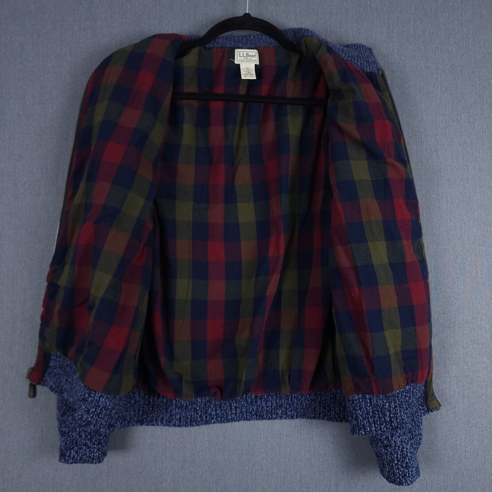 LL Bean Ragg Wool Sweater Mens Large Blue Marled Knit Flannel Lined Full Zip - Picture 5 of 7